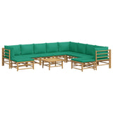 NNEVL 11 Piece Garden Lounge Set with Green Cushions  Bamboo