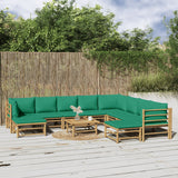 NNEVL 11 Piece Garden Lounge Set with Green Cushions  Bamboo