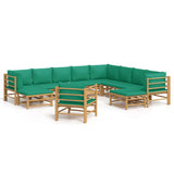 NNEVL 12 Piece Garden Lounge Set with Green Cushions  Bamboo