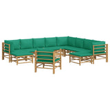 NNEVL 12 Piece Garden Lounge Set with Green Cushions  Bamboo