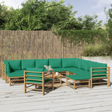 NNEVL 12 Piece Garden Lounge Set with Green Cushions  Bamboo
