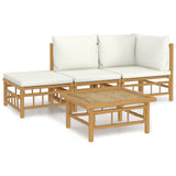 NNEVL 4 Piece Garden Lounge Set with Cream White Cushions Bamboo