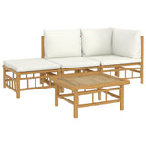 NNEVL 4 Piece Garden Lounge Set with Cream White Cushions Bamboo