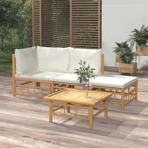 NNEVL 4 Piece Garden Lounge Set with Cream White Cushions Bamboo