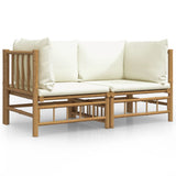 NNEVL Garden Corner Sofas with Cream White Cushions 2 pcs Bamboo