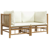 NNEVL Garden Corner Sofas with Cream White Cushions 2 pcs Bamboo