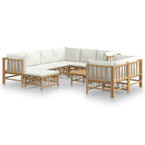 NNEVL 10 Piece Garden Lounge Set with Cream White Cushions  Bamboo