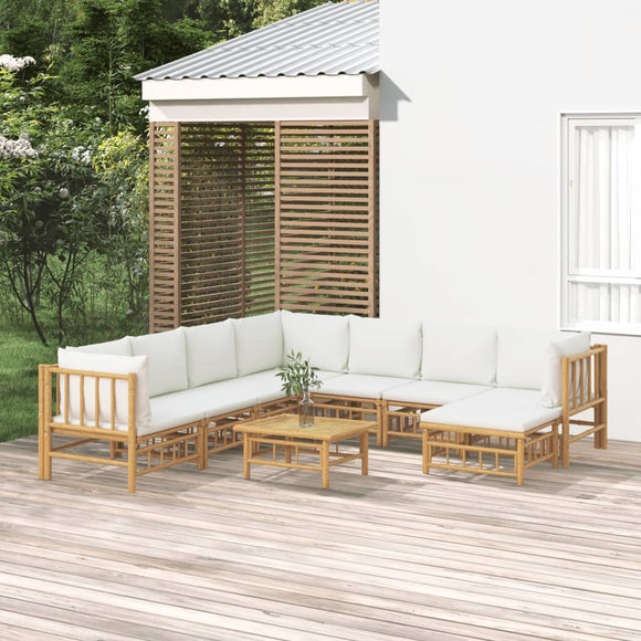 NNEVL 9 Piece Garden Lounge Set with Cream White Cushions  Bamboo