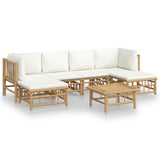 NNEVL 7 Piece Garden Lounge Set with Cream White Cushions  Bamboo