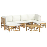 NNEVL 7 Piece Garden Lounge Set with Cream White Cushions  Bamboo
