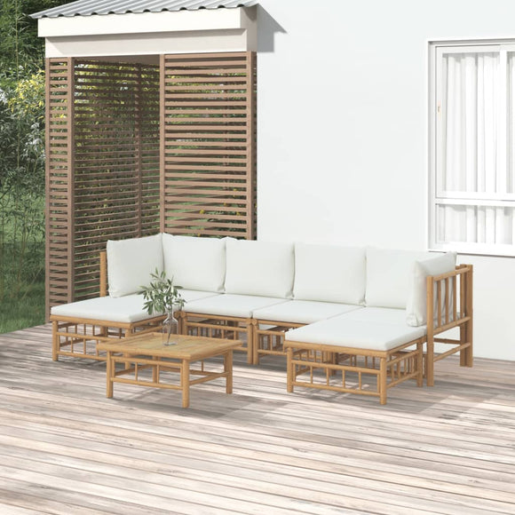 NNEVL 7 Piece Garden Lounge Set with Cream White Cushions  Bamboo