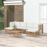 NNEVL 7 Piece Garden Lounge Set with Cream White Cushions  Bamboo