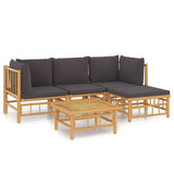 NNEVL 5 Piece Garden Lounge Set with Dark Grey Cushions  Bamboo