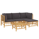 NNEVL 5 Piece Garden Lounge Set with Dark Grey Cushions  Bamboo