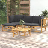 NNEVL 5 Piece Garden Lounge Set with Dark Grey Cushions  Bamboo