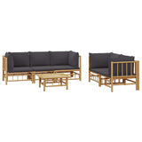 NNEVL 6 Piece Garden Lounge Set with Dark Grey Cushions  Bamboo