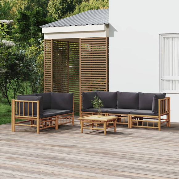 NNEVL 6 Piece Garden Lounge Set with Dark Grey Cushions  Bamboo