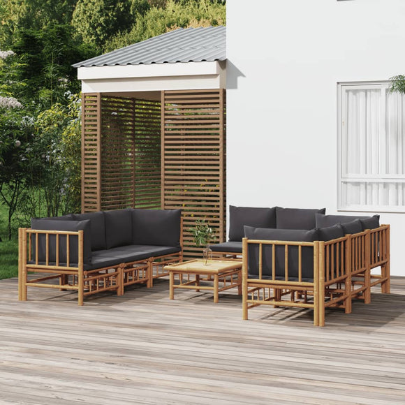 NNEVL 9 Piece Garden Lounge Set with Dark Grey Cushions  Bamboo