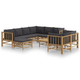 NNEVL 10 Piece Garden Lounge Set with Dark Grey Cushions  Bamboo