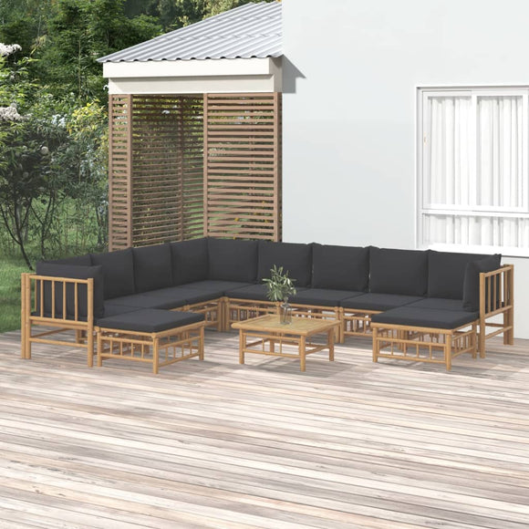 NNEVL 11 Piece Garden Lounge Set with Dark Grey Cushions  Bamboo