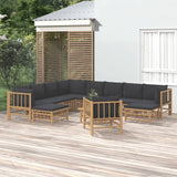 NNEVL 12 Piece Garden Lounge Set with Dark Grey Cushions  Bamboo