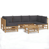 NNEVL 7 Piece Garden Lounge Set with Dark Grey Cushions  Bamboo