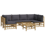 NNEVL 7 Piece Garden Lounge Set with Dark Grey Cushions  Bamboo