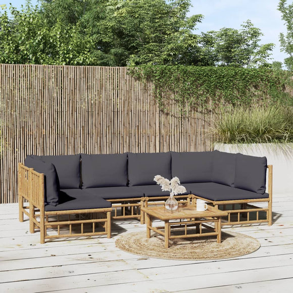 NNEVL 7 Piece Garden Lounge Set with Dark Grey Cushions  Bamboo