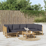 NNEVL 7 Piece Garden Lounge Set with Dark Grey Cushions  Bamboo