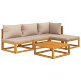 NNEVL 5 Piece Garden Lounge Set with Taupe Cushions Solid Wood