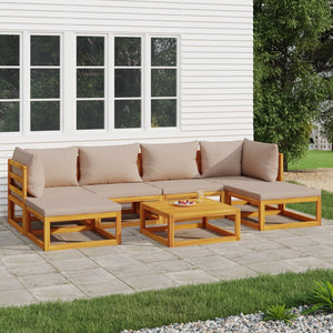 NNEVL 7 Piece Garden Lounge Set with Taupe Cushions Solid Wood