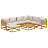 NNEVL 8 Piece Garden Lounge Set with Light Grey Cushions Solid Wood