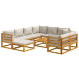 NNEVL 10 Piece Garden Lounge Set with Light Grey Cushions Solid Wood