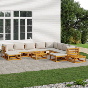 NNEVL 12 Piece Garden Lounge Set with Light Grey Cushions Solid Wood
