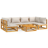 NNEVL 7 Piece Garden Lounge Set with Light Grey Cushions Solid Wood