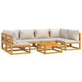 NNEVL 7 Piece Garden Lounge Set with Light Grey Cushions Solid Wood