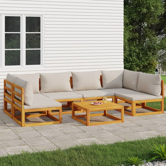 NNEVL 7 Piece Garden Lounge Set with Light Grey Cushions Solid Wood