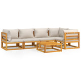 NNEVL 6 Piece Garden Lounge Set with Light Grey Cushions Solid Wood