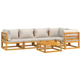 NNEVL 6 Piece Garden Lounge Set with Light Grey Cushions Solid Wood