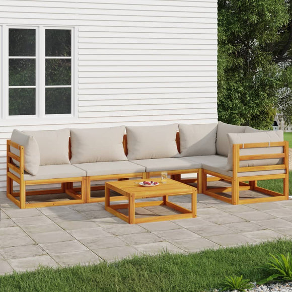 NNEVL 6 Piece Garden Lounge Set with Light Grey Cushions Solid Wood