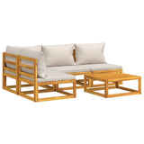 NNEVL 5 Piece Garden Lounge Set with Light Grey Cushions Solid Wood