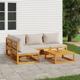 NNEVL 5 Piece Garden Lounge Set with Light Grey Cushions Solid Wood