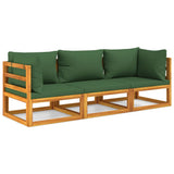 NNEVL 3 Piece Garden Lounge Set with Green Cushions Solid Wood