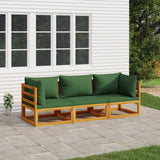 NNEVL 3 Piece Garden Lounge Set with Green Cushions Solid Wood