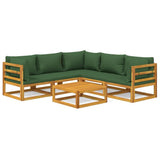 NNEVL 6 Piece Garden Lounge Set with Green Cushions Solid Wood