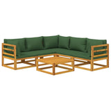 NNEVL 6 Piece Garden Lounge Set with Green Cushions Solid Wood