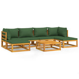 NNEVL 7 Piece Garden Lounge Set with Green Cushions Solid Wood