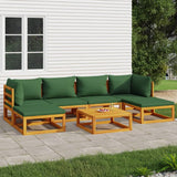 NNEVL 7 Piece Garden Lounge Set with Green Cushions Solid Wood