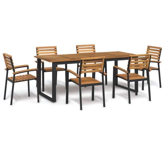 NNEVL 7 Piece Garden Dining Set Solid Wood Acacia and Metal