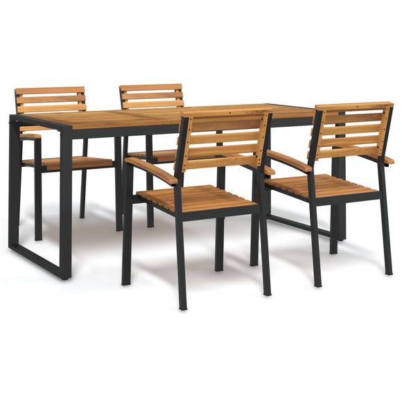 NNEVL 5 Piece Garden Dining Set Solid Wood Acacia and Metal